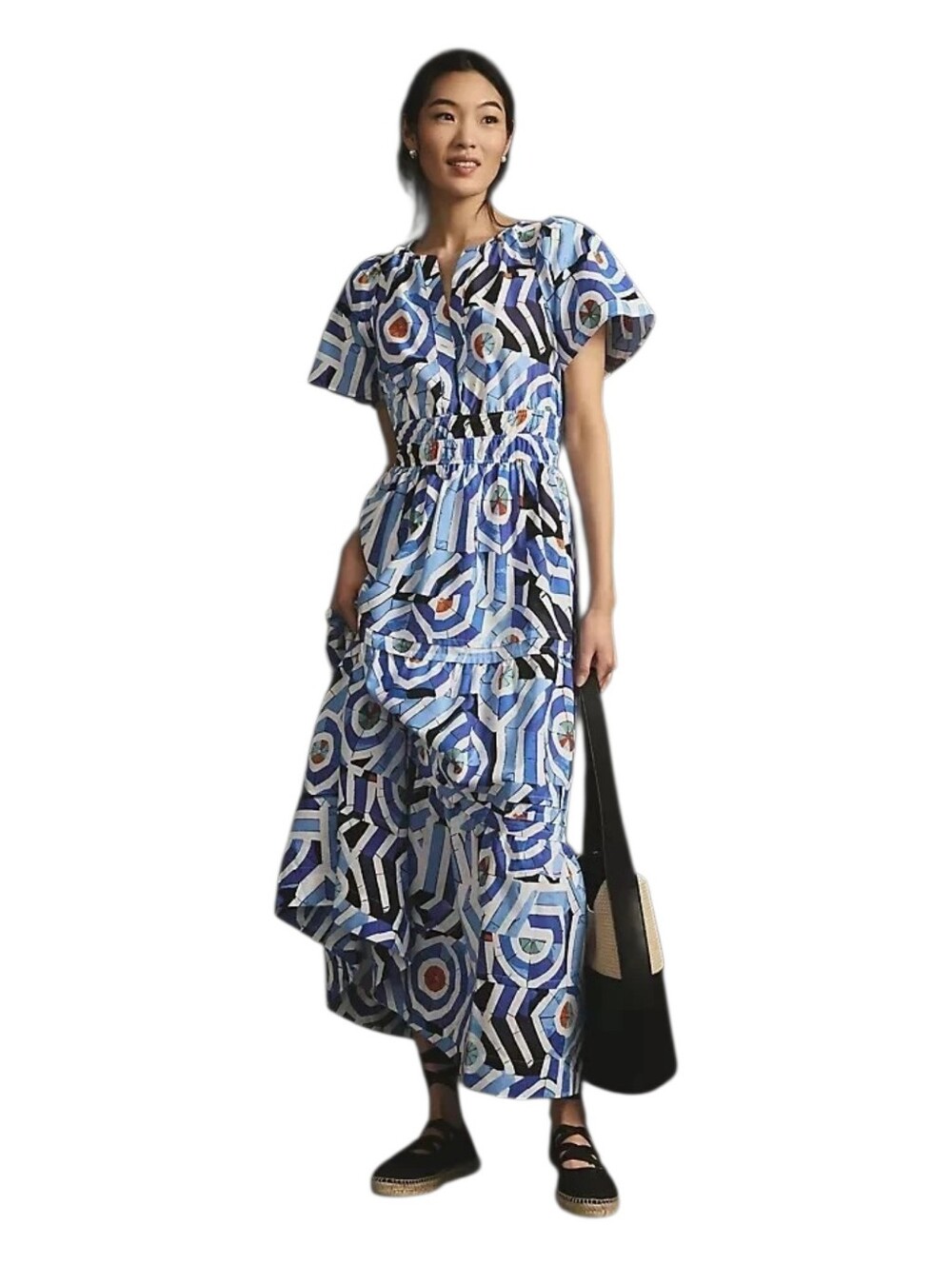 Anthropologie The Somerset Maxi in Hawaiian Blue Abstract Size Small 100% Cotton